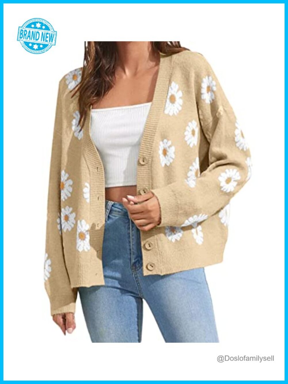 Floral Print Cardigan Long Sleeve Open Front Button Down V Neck Knitted Sweater